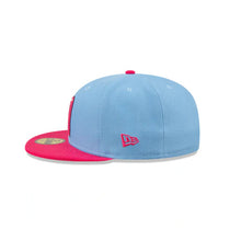 Load image into Gallery viewer, Mexico New Era World Baseball Classic WBC 59FIFTY 5950 Fitted Cap Hat Sky Blue Crown Magenta Visor White/Magenta Logo Gray UV
