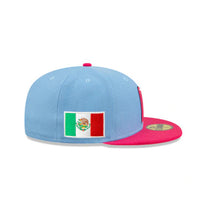 Load image into Gallery viewer, Mexico New Era World Baseball Classic WBC 59FIFTY 5950 Fitted Cap Hat Sky Blue Crown Magenta Visor White/Magenta Logo Gray UV
