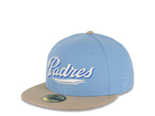 Load image into Gallery viewer, San Diego Padres New Era MLB 59FIFTY 5950 Fitted Cap Hat Sky Blue Crown Khaki Visor White/Metallic Blue Logo 40th Anniversary Side Patch Pink UV
