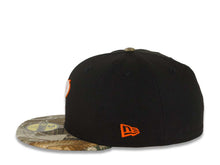 Load image into Gallery viewer, San Diego Padres New Era MLB 59FIFTY 5950 Fitted Cap Hat Black Crown Real Tree Edge Camo Visor White/Orange P Logo MLB Batterman Batty Side Patch
