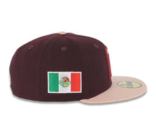 Load image into Gallery viewer, Mexico New Era WBC World Baseball Classic 59FIFTY 5950 Fitted Cap Hat Maroon Crown Light Peach Visor Metallic Gold/Red Logo Mexico Flag
