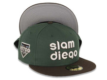 Load image into Gallery viewer, San Diego Padres New Era MLB 59FIFTY 5950 Fitted Cap Hat Green Crown Brown Visor Cream/Brown Script Logo Petco Park Side Patch Gray UV
