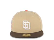 Load image into Gallery viewer, San Diego Padres New Era MLB 59FIFTY 5950 Fitted Cap Hat Vegas Gold Crown Brown Visor White Logo Jackie Robinson 75th Anniversary Side Patch
