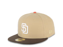 Load image into Gallery viewer, San Diego Padres New Era MLB 59FIFTY 5950 Fitted Cap Hat Vegas Gold Crown Brown Visor White Logo Jackie Robinson 75th Anniversary Side Patch
