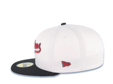 Load image into Gallery viewer, San Diego Padres New Era MLB 59FIFTY 5950 Fitted Cap Hat White Crown Black Visor Metallic Red/Metallic Black Script Logo 30th Anniversary Side Patch
