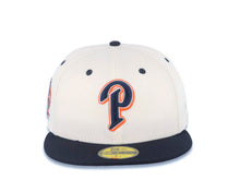 Load image into Gallery viewer, San Diego Padres New Era MLB 59FIFTY 5950 Fitted Cap Hat Cream Crown Navy Blue Visor Navy Blue/Orange Logo 25th Anniversary Side Patch Gray UV
