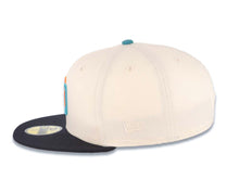 Load image into Gallery viewer, San Diego Padres New Era MLB 59FIFTY 5950 Fitted Cap Hat Cream Crown Navy Blue Visor Light Orange/Aqua Logo 1998 World Series Side Patch Gray UV
