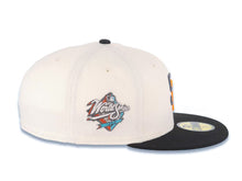 Load image into Gallery viewer, San Diego Padres New Era MLB 59FIFTY 5950 Fitted Cap Hat Cream Crown Black Visor Metallic Black/Dark Orange Logo 1998 World Series Side Patch Teal UV
