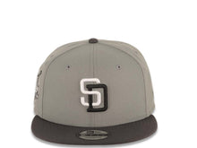 Load image into Gallery viewer, San Diego Padres New Era MLB 9FIFTY 950 Snapback Cap Hat Gray Crown Dark Gray Visor White/Black Logo 40th Anniversary Side Patch Gray UV
