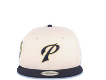 Load image into Gallery viewer, San Diego Padres New Era MLB 9FIFTY 950 Snapback Cap Hat Cream Crown Navy Blue Visor Navy Blue/Metallic Gold Script P Logo 40th Anniversary Side Patch
