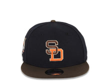 Load image into Gallery viewer, San Diego Padres New Era MLB 9FIFTY 950 Snapback Cap Hat Navy Blue Crown Brown Visor Brown/Orange Logo 40th Anniversary Side Patch Gray UV
