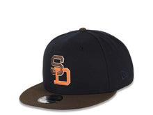 Load image into Gallery viewer, San Diego Padres New Era MLB 9FIFTY 950 Snapback Cap Hat Navy Blue Crown Brown Visor Brown/Orange Logo 40th Anniversary Side Patch Gray UV
