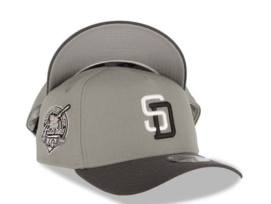 San Diego Padres New Era MLB 9FORTY 940 Adjustable A-Frame Cap Hat Gray Crown Dark Gray Visor White/Black Logo 40th Anniversary Side Patch Gray UV