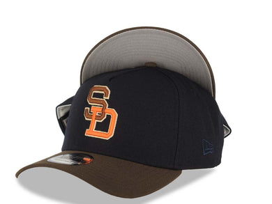 San Diego Padres New Era MLB 9FORTY 940 Adjustable A-Frame Cap Hat Navy Blue Crown Brown Visor Brown/Orange Logo