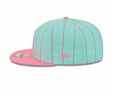 Load image into Gallery viewer, San Diego Padres New Era MLB 59FIFTY 5950 Fitted Cap Hat Light Teal/Pink Pinstripe Crown Pink Visor Pink Logo 1969 Side Patch Gray UV
