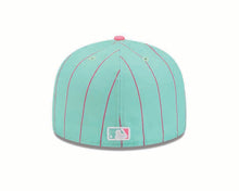 Load image into Gallery viewer, San Diego Padres New Era MLB 59FIFTY 5950 Fitted Cap Hat Light Teal/Pink Pinstripe Crown Pink Visor Pink Logo 1969 Side Patch Gray UV
