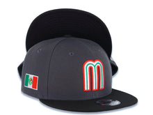 Load image into Gallery viewer, Mexico New Era 9FIFTY 950 Snapback Cap Hat Dark Gray Crown Black Visor Team Color Logo Mexico Flag Side Patch Gray UV
