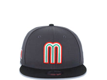 Load image into Gallery viewer, Mexico New Era 9FIFTY 950 Snapback Cap Hat Dark Gray Crown Black Visor Team Color Logo Mexico Flag Side Patch Gray UV

