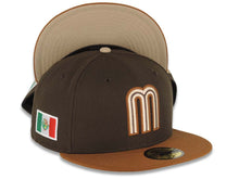 Load image into Gallery viewer, Mexico New Era WBC 59FIFTY 5950 Fitted Cap Hat Brown Crown Light Brown Visor Light Khaki/Brown Logo Mexico Flag Side Patch Light Khaki UV
