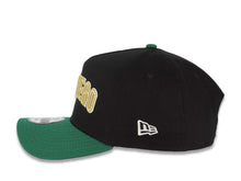 Load image into Gallery viewer, San Diego Padres New Era MLB 9FORTY 940 A-Frame Adjustable Cap Hat Black Crown Green Visor Metallic Gold/White Text Logo Mexico Flag Side Patch Red UV
