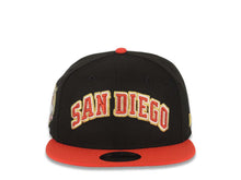 Load image into Gallery viewer, San Diego Padres New Era MLB 9FIFTY 950 Snapback Cap Hat Black Crown Red Visor Metallic Red/White/Gold Logo 40th Anniversary Side Patch Gray UV
