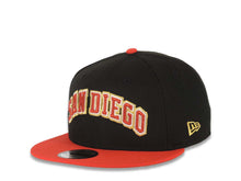 Load image into Gallery viewer, San Diego Padres New Era MLB 9FIFTY 950 Snapback Cap Hat Black Crown Red Visor Metallic Red/White/Gold Logo 40th Anniversary Side Patch Gray UV
