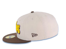 Load image into Gallery viewer, San Diego Padres New Era MLB 59FIFTY 5950 Fitted Cap Hat Stone Crown Brown Visor Yellow/Brown Script Logo City Scape Side Patch Green UV
