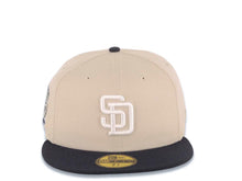 Load image into Gallery viewer, San Diego Padres New Era MLB 59FIFTY 5950 Fitted Cap Hat Stone Crown Navy Visor White Logo 25th Anniversary Side Patch Blue UV
