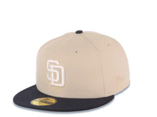 Load image into Gallery viewer, San Diego Padres New Era MLB 59FIFTY 5950 Fitted Cap Hat Stone Crown Navy Visor White Logo 25th Anniversary Side Patch Blue UV
