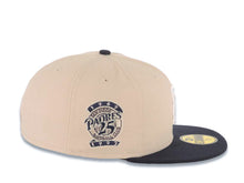 Load image into Gallery viewer, San Diego Padres New Era MLB 59FIFTY 5950 Fitted Cap Hat Stone Crown Navy Visor White Logo 25th Anniversary Side Patch Blue UV
