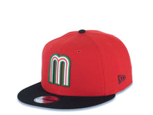 Load image into Gallery viewer, Mexico New Era WBC 9FIFTY 950 Snapback Cap Hat Red Crown Black Visor White/Green/Red Logo Mexico Flag Side Patch Gray UV
