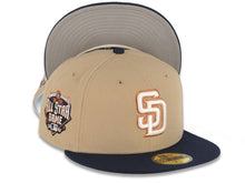 Load image into Gallery viewer, San Diego Padres New Era MLB 59FIFTY 5950 Fitted Cap Hat Khaki Crown Navy Blue Visor Cream/Metallic Brown Logo 2016 All-Star Game Side Patch Gray UV
