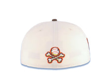 Load image into Gallery viewer, El Paso Chihuahuas New Era MiLB 59FIFTY 5950 Fitted Cap Hat Cream Crown Brown Visor Brown/Orange Text/Script Logo Mascot Side Patch Gray UV
