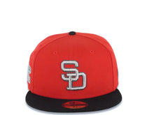 Load image into Gallery viewer, San Diego Padres New Era MLB 59FIFTY 5950 Fitted Cap Hat Red Crown Black Visor Metallic Aluminum/Black Logo 1984 World Series Side Patch Gray UV
