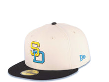 Load image into Gallery viewer, San Diego Padres New Era MLB 59FIFTY 5950 Fitted Cap Hat Cream Crown Black Visor Yellow/Blue Logo 1984 World Series Side Patch Gray UV
