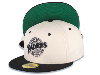 San Diego Padres New Era MLB 59FIFTY 5950 Fitted Cap Hat Cream Crown Black Visor Black/White Logo Baseball Club Green UV