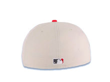 Load image into Gallery viewer, San Diego Padres New Era MLB 59FIFTY 5950 Fitted Cap Hat Stone Crown Red Visor Metallic Black/Red Script Logo Swinging Friar Side Patch Gray UV
