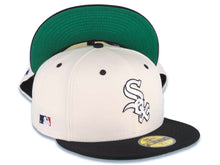 Load image into Gallery viewer, Chicago White Sox New Era MLB 59FIFTY 5950 Fitted Cap Hat Cream Crown Black Visor White/Black Logo Batterman Batty Side Patch Green UV
