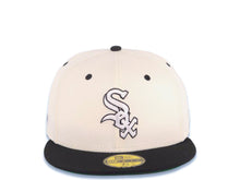 Load image into Gallery viewer, Chicago White Sox New Era MLB 59FIFTY 5950 Fitted Cap Hat Cream Crown Black Visor White/Black Logo Batterman Batty Side Patch Green UV
