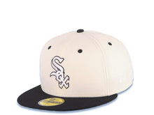 Load image into Gallery viewer, Chicago White Sox New Era MLB 59FIFTY 5950 Fitted Cap Hat Cream Crown Black Visor White/Black Logo Batterman Batty Side Patch Green UV
