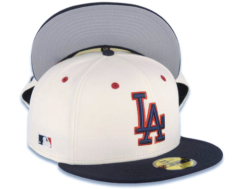 Los Angeles Dodgers New Era MLB 9FIFTY 950 Snapback Cap Hat Cream Crown Navy Blue Visor Navy Blue/Red Logo Batterman Batty Side Patch Gray UV
