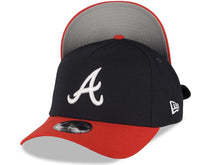 Load image into Gallery viewer, Atlanta Braves New Era MLB 9FORTY 940 Adjustable A-Frame Cap Hat Navy Blue Crown Red Visor White Logo Gray UV
