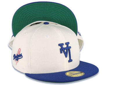 Los Angeles Dodgers New Era MLB 59FIFTY 5950 Fitted Cap Hat Cream Crown Royal Blue Visor Royal Blue Upside Down Logo Green UV