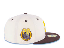 Load image into Gallery viewer, San Diego Padres New Era MLB 59FIFTY 5950 Fitted Cap Hat Cream Crown Brown Visor Yellow Logo Petco Park 20 Years Side Patch Green UV
