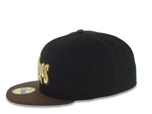 Load image into Gallery viewer, San Diego Padres New Era MLB 59FIFTY 5950 Fitted Cap Hat Black Crown Brown Visor Metallic Gold Script/Text Logo Petco Park 20 Years Side Patch
