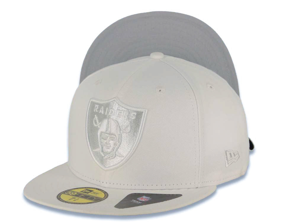 Oakland Raiders New Era NFL 59FIFTY 5950 Fitted Cap Hat White Crown/Visor Gray Logo