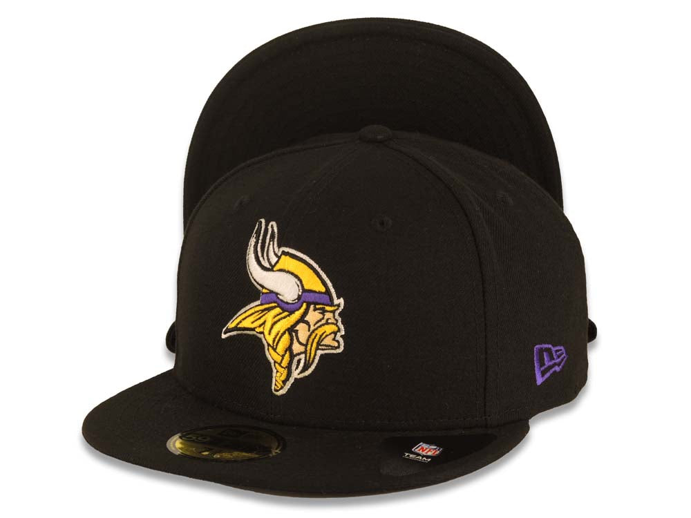 Minnesota Vikings New Era NFL 59FIFTY 5950 Fitted Cap Hat Black Crown/Visor Team Color Logo