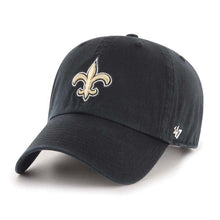 Load image into Gallery viewer, New Orleans Saints &#39;47 Brand NFL Clean Up Adjustable Cap Hat Black Crown/Visor Team Color Logo
