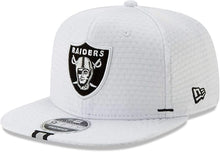 Load image into Gallery viewer, Oakland Raiders New Era NFL 9FIFTY 950 Snapback Cap Hat White Crown/Visor Black/White Logo (2019 Traning)
