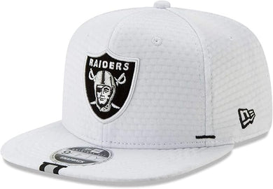 Oakland Raiders New Era NFL 9FIFTY 950 Snapback Cap Hat White Crown/Visor Black/White Logo (2019 Traning)